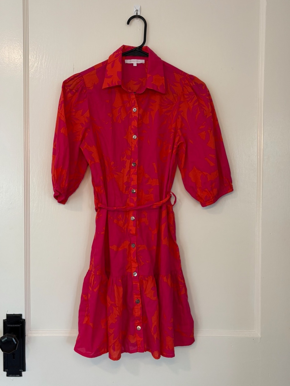 olivaceous abstract floral tiered button-down mini dress